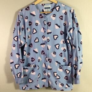 Nurse Scrub Cancer Awareness Long Sleeve Blue Pink Small